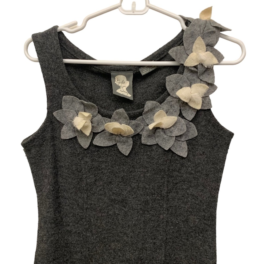 Anthropologie Girls From Savoy Merino Wool Floral Appliqué Sleeveless Dress